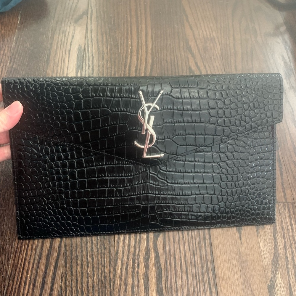 - YSL Saint Laurent Envelope Croc Clutch